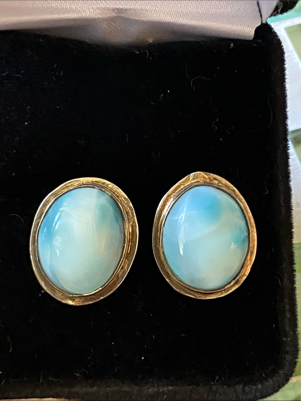 Vintage Dominican Larimar Sterling Silver 18mm Stud Earrings
